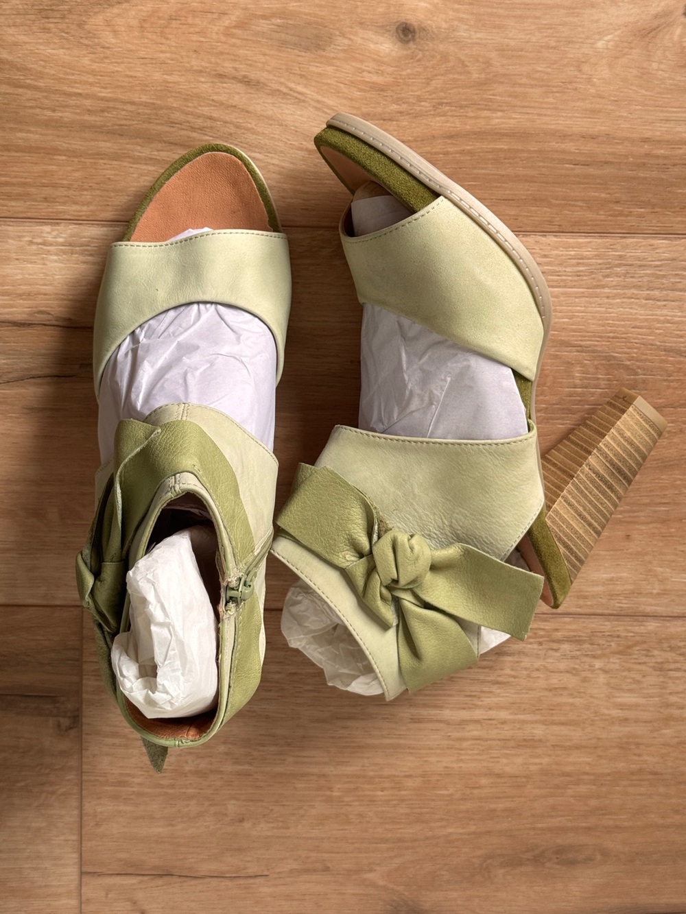 Hispanitas Gelatto Pistachio Green Knot Accent Women's Heeled Sandals